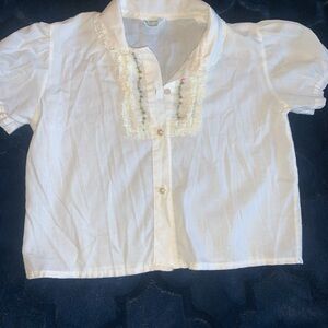 Vintage Charming White Kids Button Down Shirt with Lace Penney’s 3